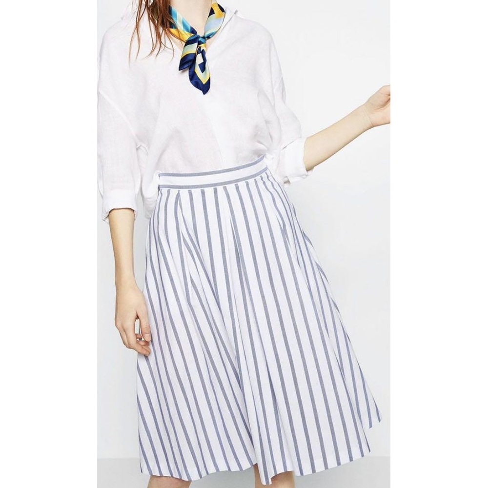 Zara basic white and blue striped midi skirt size small